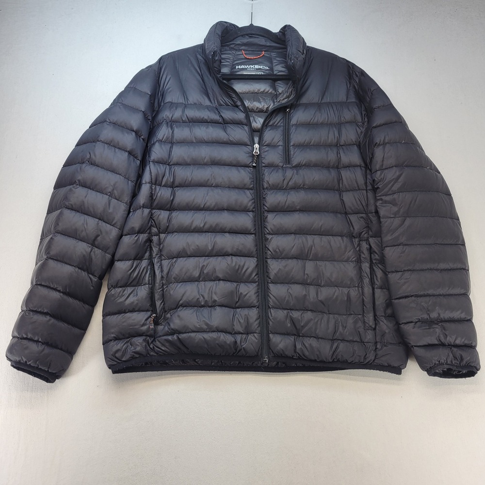Hawke & Co Sport Puffer Jacket Mens Large Black Quilted Down Fill